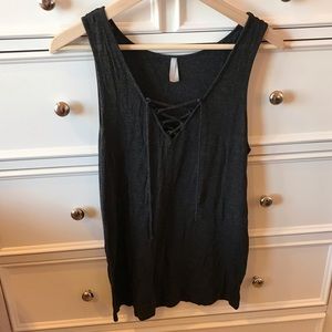 VANITY Gray Lace Up Tank